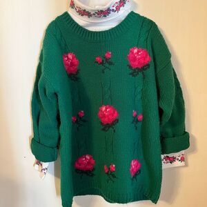 Vintage 1990s Hartstrings Rose Sweater and Turtleneck Set